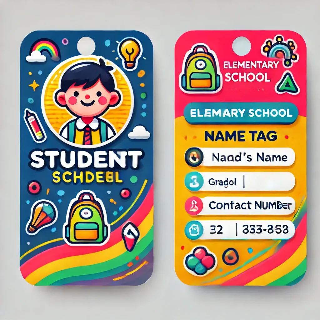 Double -sided elementary school student name tag