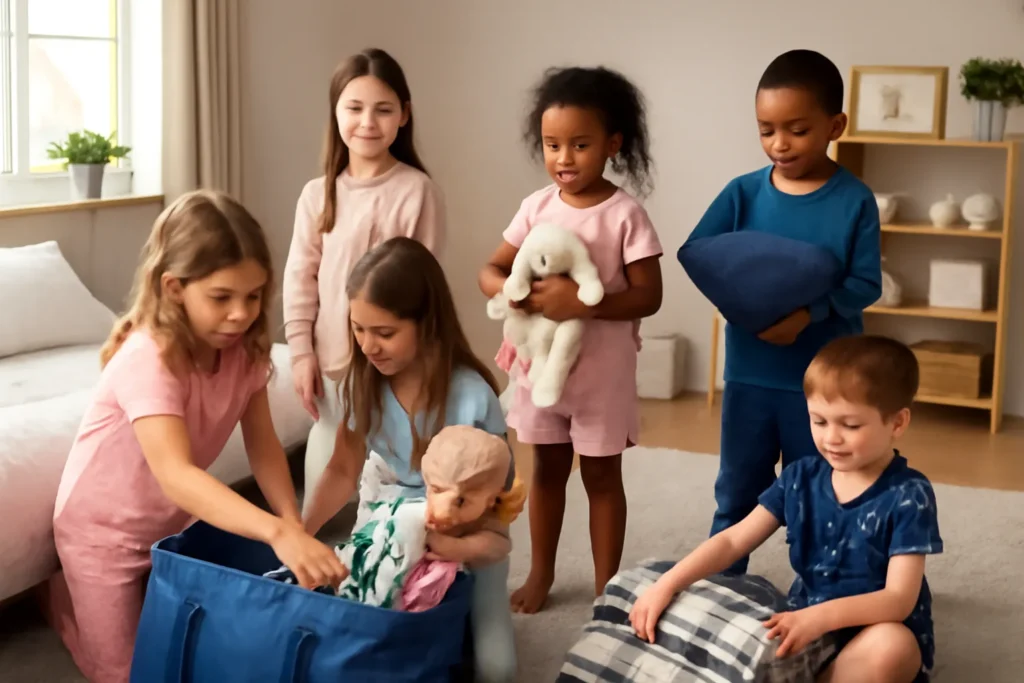 Elementary school pajama party preparation