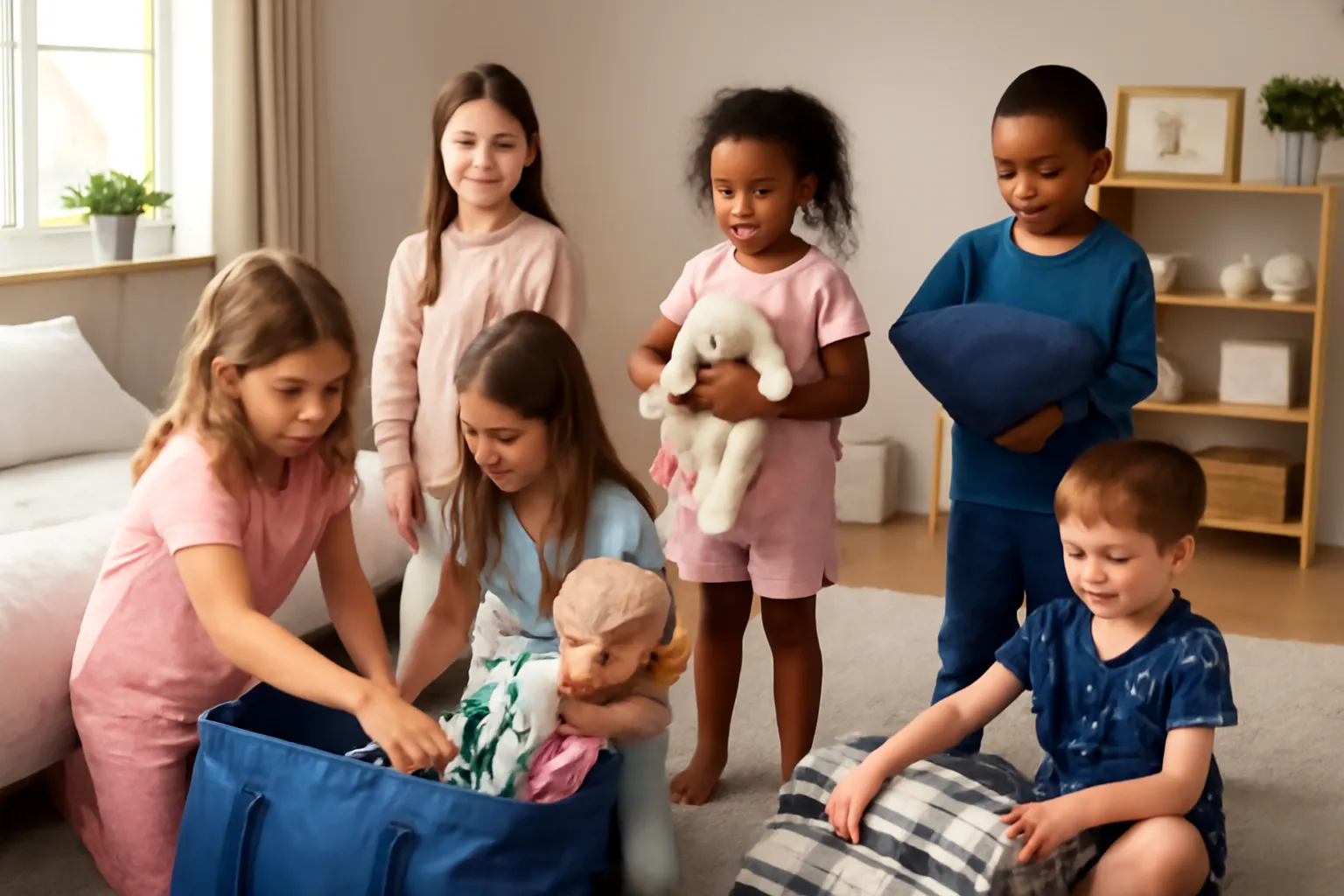 Elementary school pajama party preparation