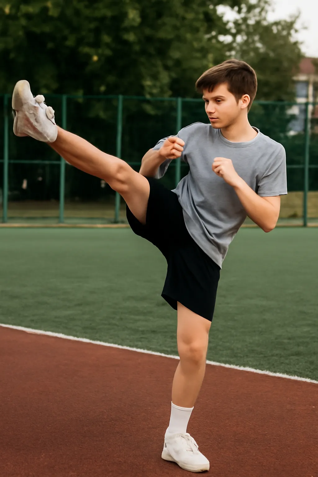Middle school student male kick is the time