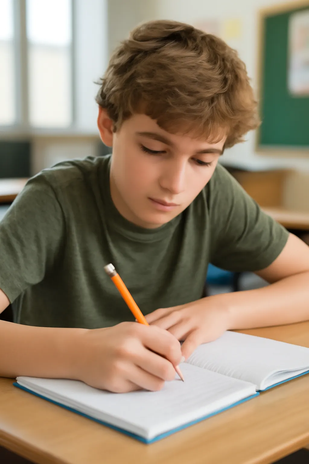 Middle school student writing