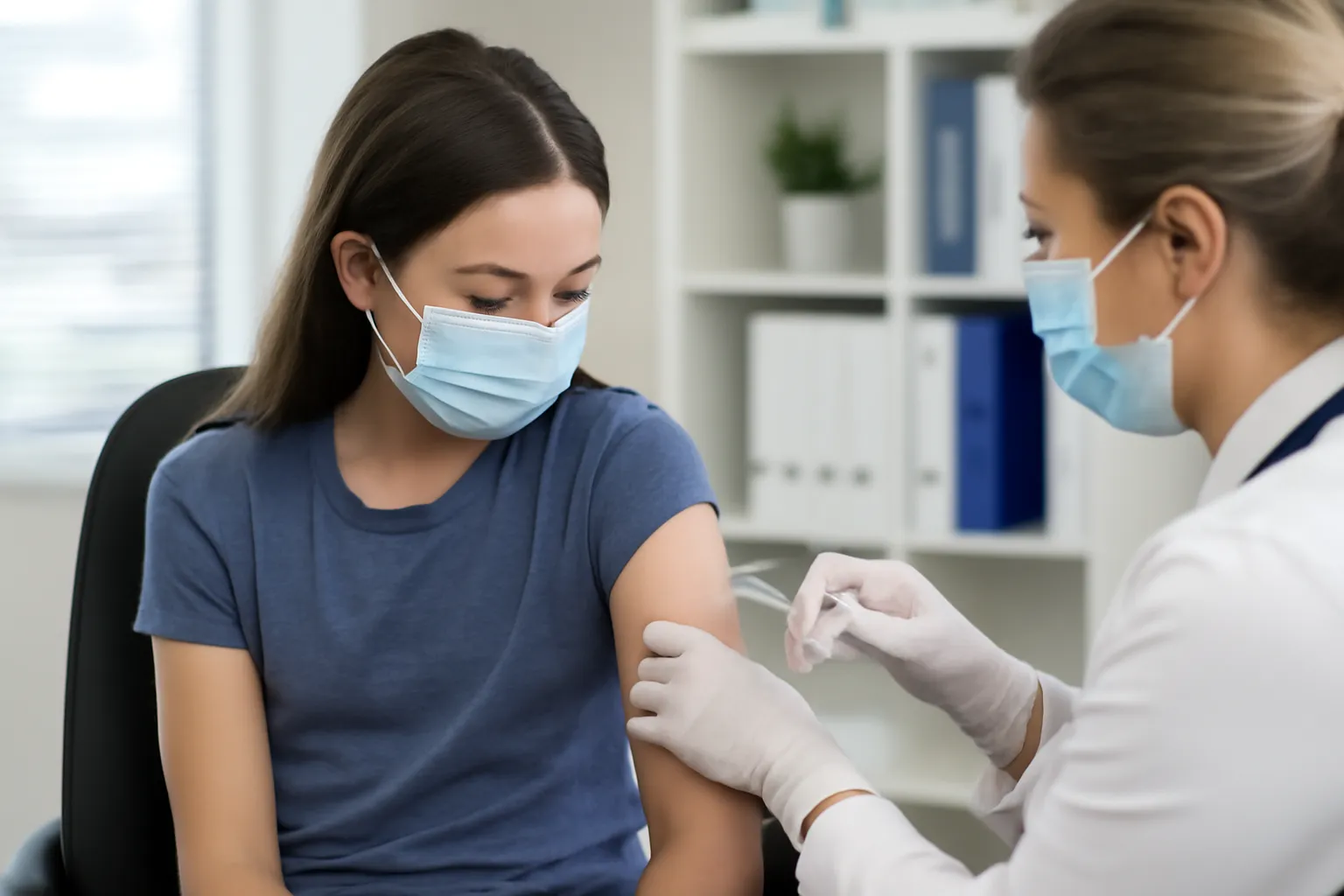 Middle school student flu injection