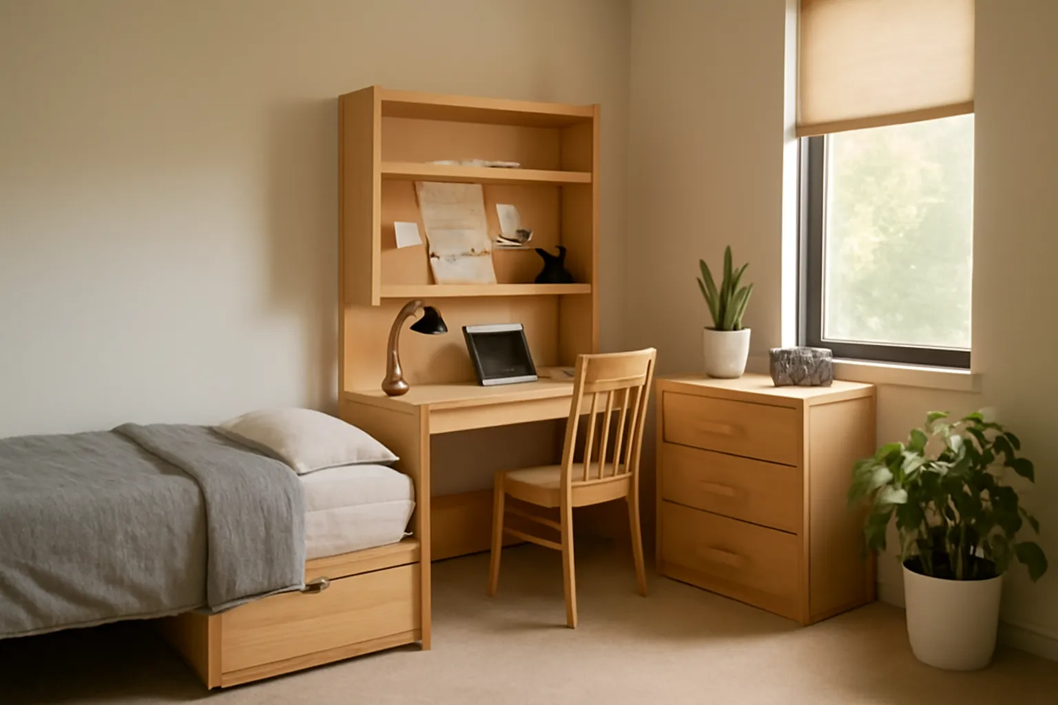 College student room interior furniture