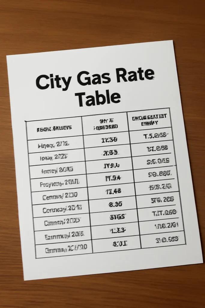 City gas rate table