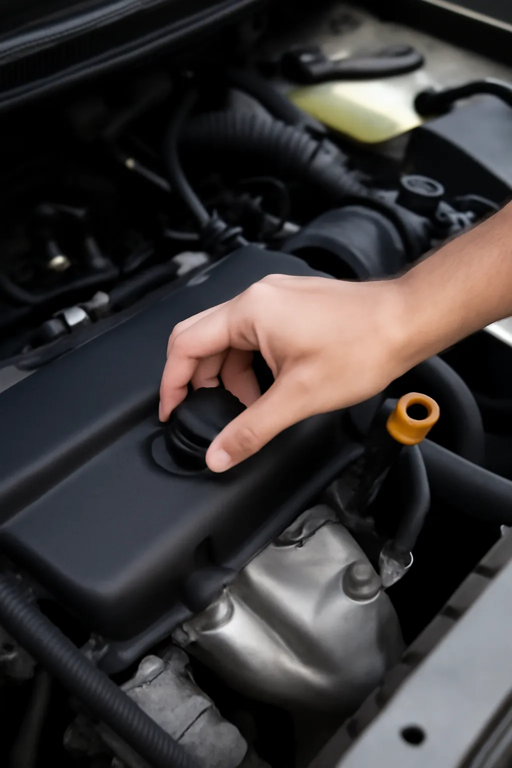 How to close the engine oil lid