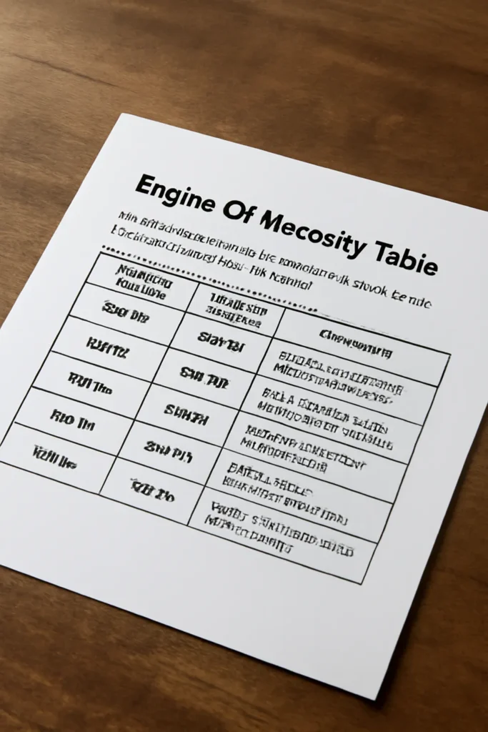 Engine oil viscosity table